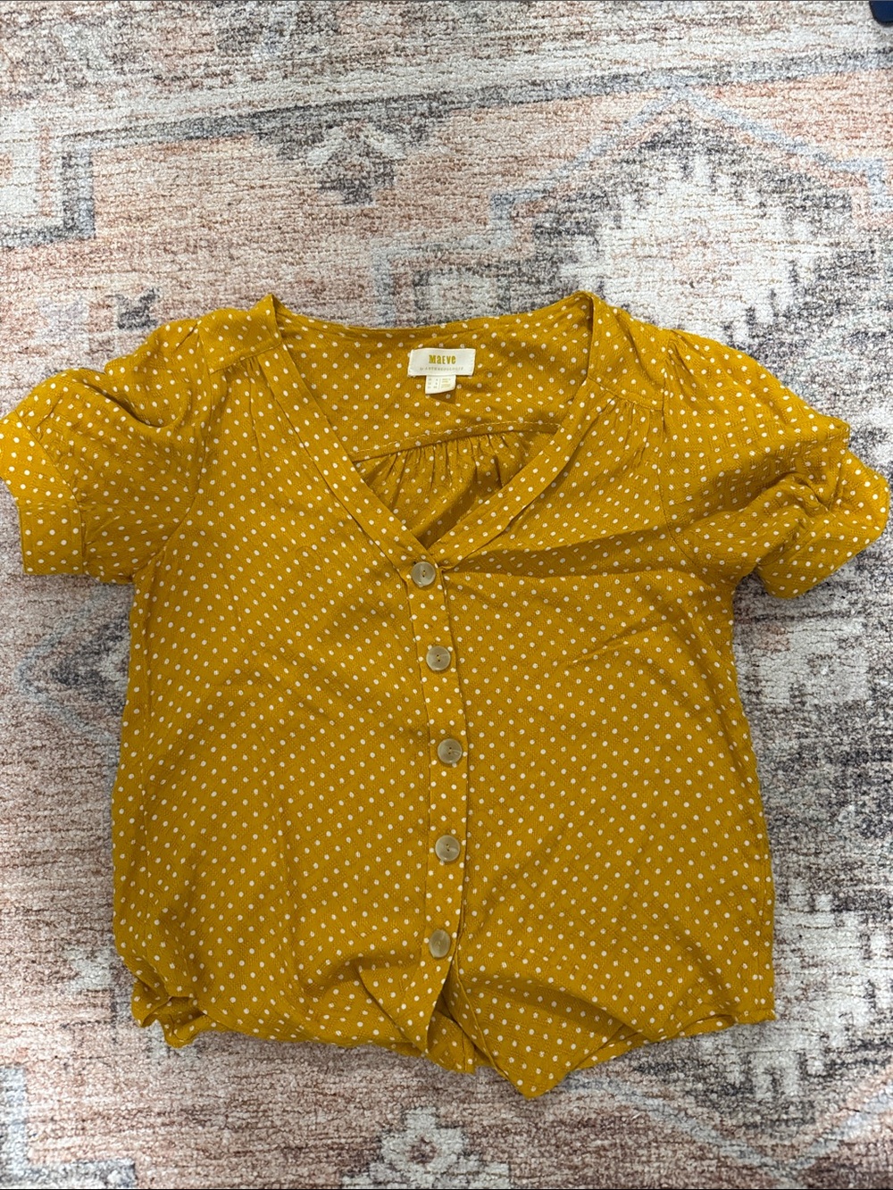 Maeve Yellow Polka Dot Button-Front Top
